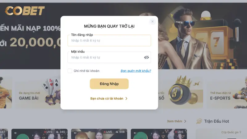 Cách tham gia cá cược tại COBET